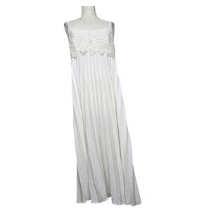 Flora White Ivory Crochet Sleeveless Accordion Night Dress Slip L